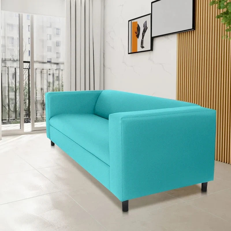 Divano a 3 posti in stile Mid-Century Modern, similpelle, struttura in legno massello, imbottito