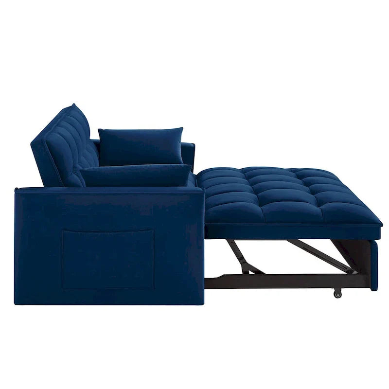 Divano Letto Estraibile 4-in-1 - Divanetto in Velluto - Divano Letto Convertibile con Schienale Reclinabile, 2 Tasche Laterali