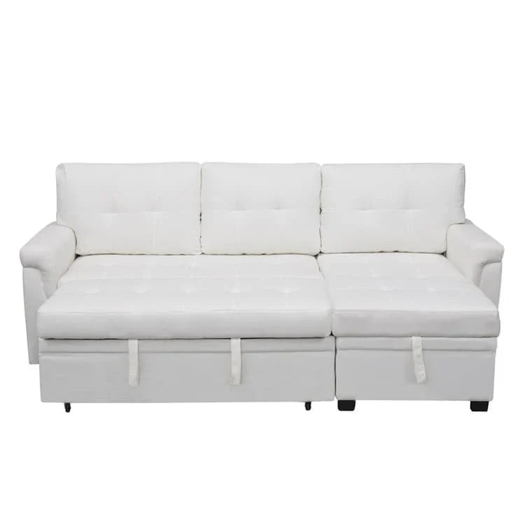 Divano componibile convertibile reversibile con letto estraibile, chaise longue con contenitore nascosto e gambe durevoli