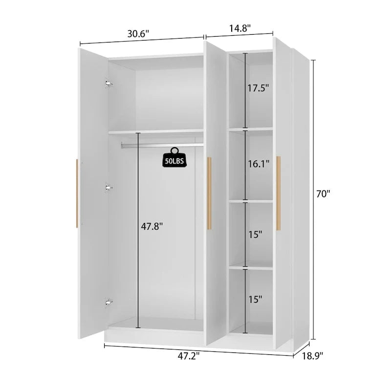 Guardaroba Armadio Mobile in Legno con 6 Cubi Contenitori e Asta Appendiabiti
