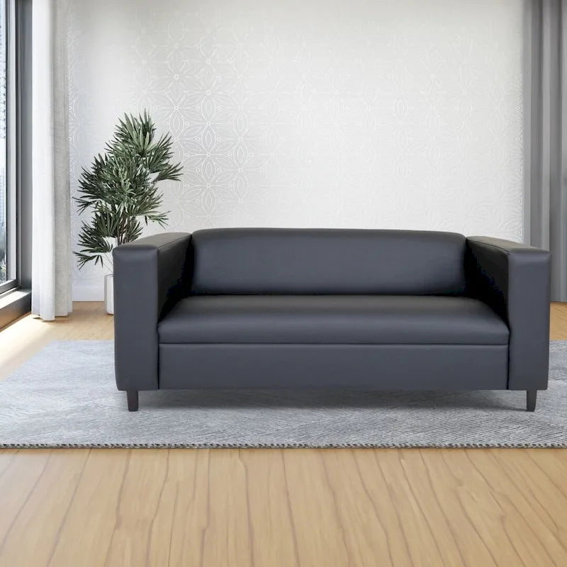 Divano a 3 posti in stile Mid-Century Modern, similpelle, struttura in legno massello, imbottito