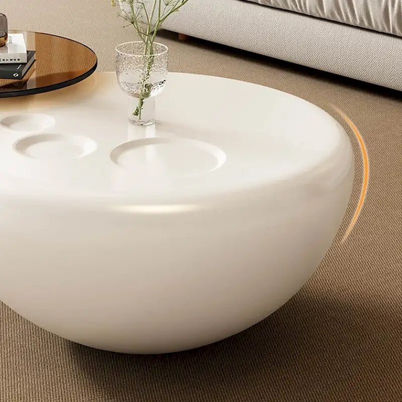 Tavolino da salotto NIDO moderno rotondo da 42 pollici, colore bianco crema, 2 pezzi - 62
