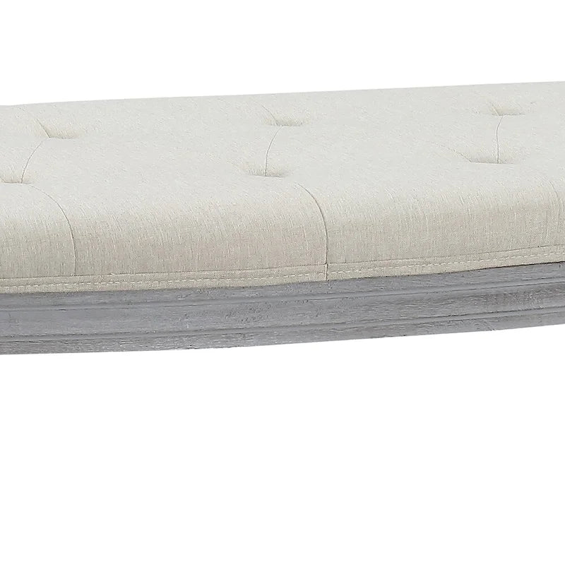 Panca imbottita trapuntata beige con gambe in legno - 55L x 20A