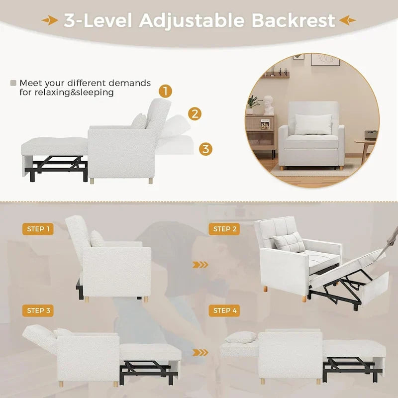 AECOJOY Poltrona Letto 3 in 1 con Cuscino e Schienale Convertibile