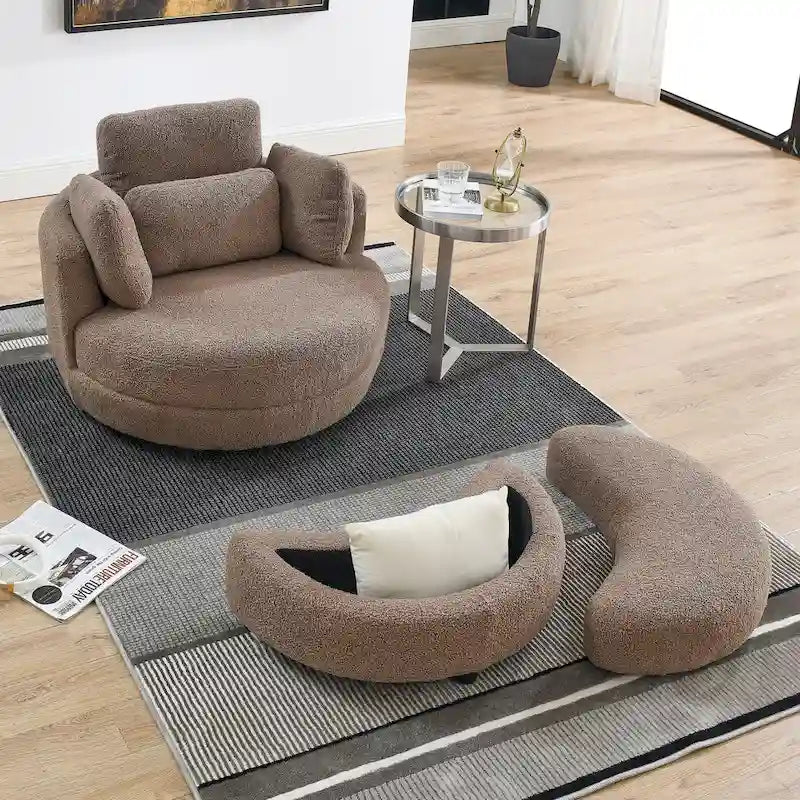 Poltrona a botte girevole di grandi dimensioni con pouf contenitore a forma di luna