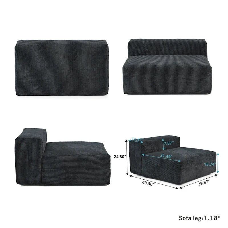 Divano componibile modulare grande, rivestimento in velluto a coste, a U, a 4 posti, con 2 pouf e 5 cuscini