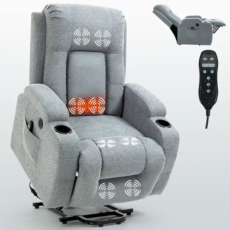 Poltrona reclinabile Power Lift, poltrona massaggiante moderna a motore singolo con riscaldamento lombare, porta di ricarica USB, portabicchieri
