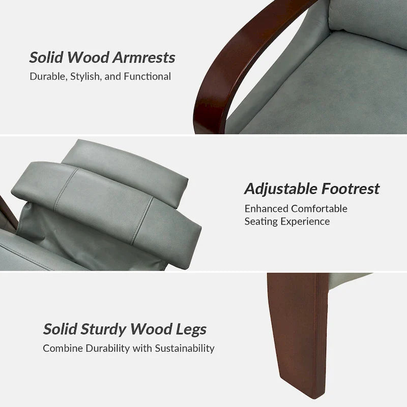 Poltrona reclinabile manuale Alex Mid-century Modern Cigar in vera pelle con braccioli ricurvi in legno