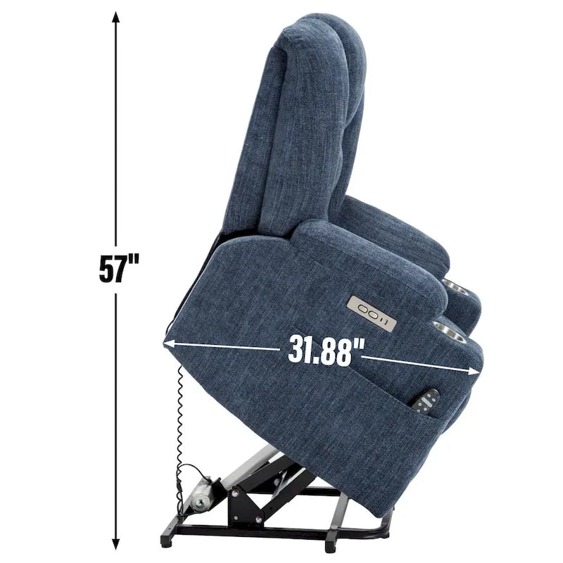 Poltrona Reclinabile Power Lift con Massaggio e Calore, Poltrone Reclinabili Larghe Imbottite Lazy Boy con USB, Porte Type C e 2 Portabicchieri in Acciaio