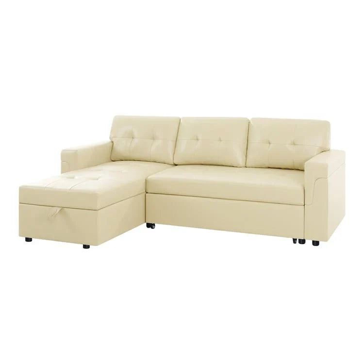 Divano componibile convertibile reversibile con letto estraibile, chaise longue con contenitore nascosto e gambe durevoli