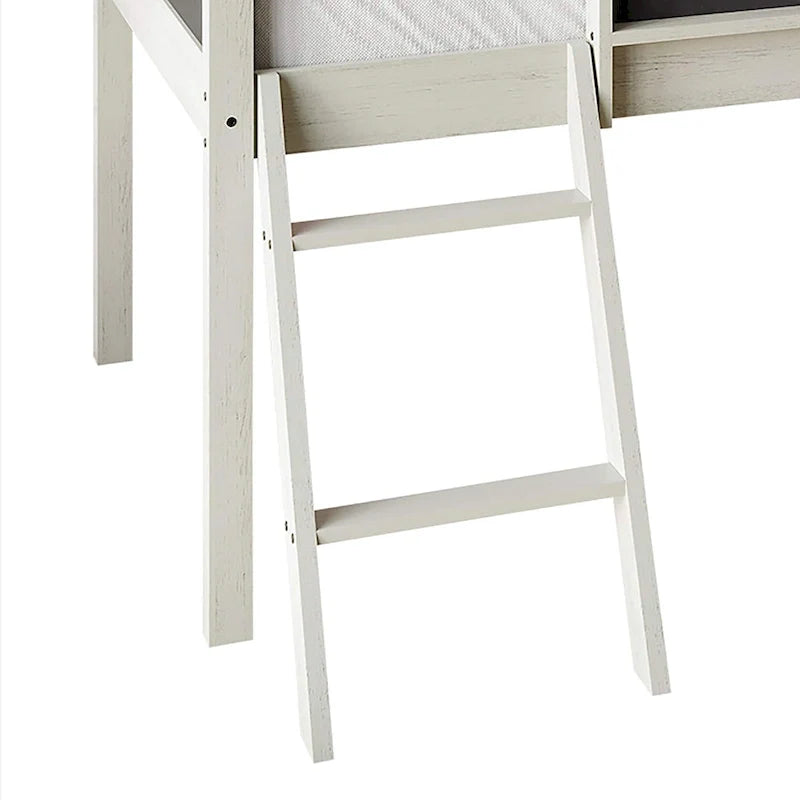 Letto a soppalco basso classico singolo CraftPorch con lavagna, scivolo e scaletta