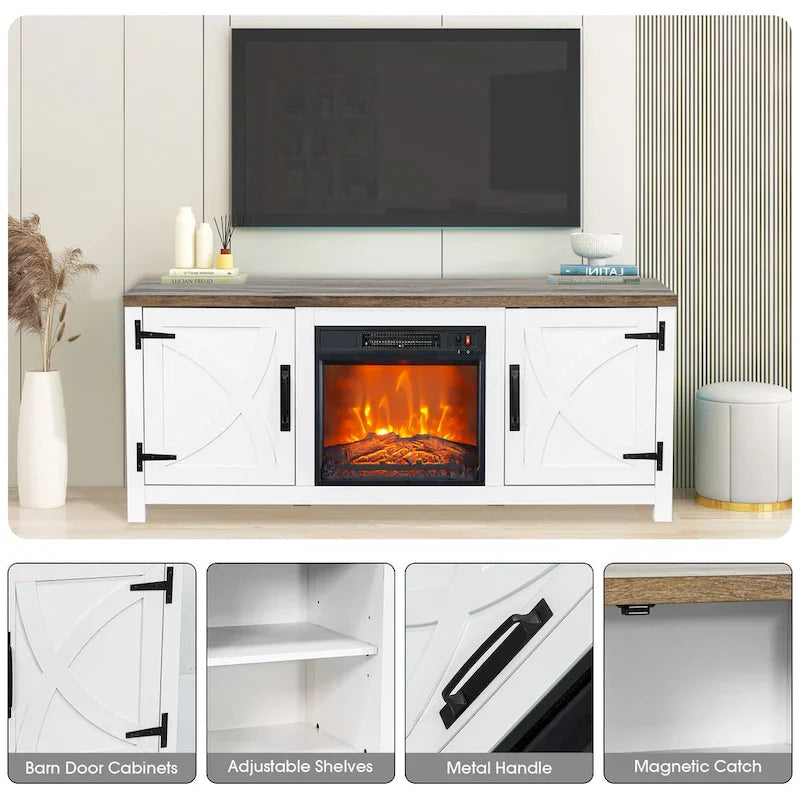 58 Mobile TV da fattoria con caminetto elettrico, Tavolo consolle per TV fino a 65 pollici