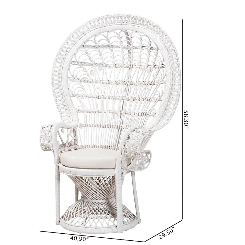 Poltrona a Pavone Moderna Bohemien in Rattan Naturale Bianco