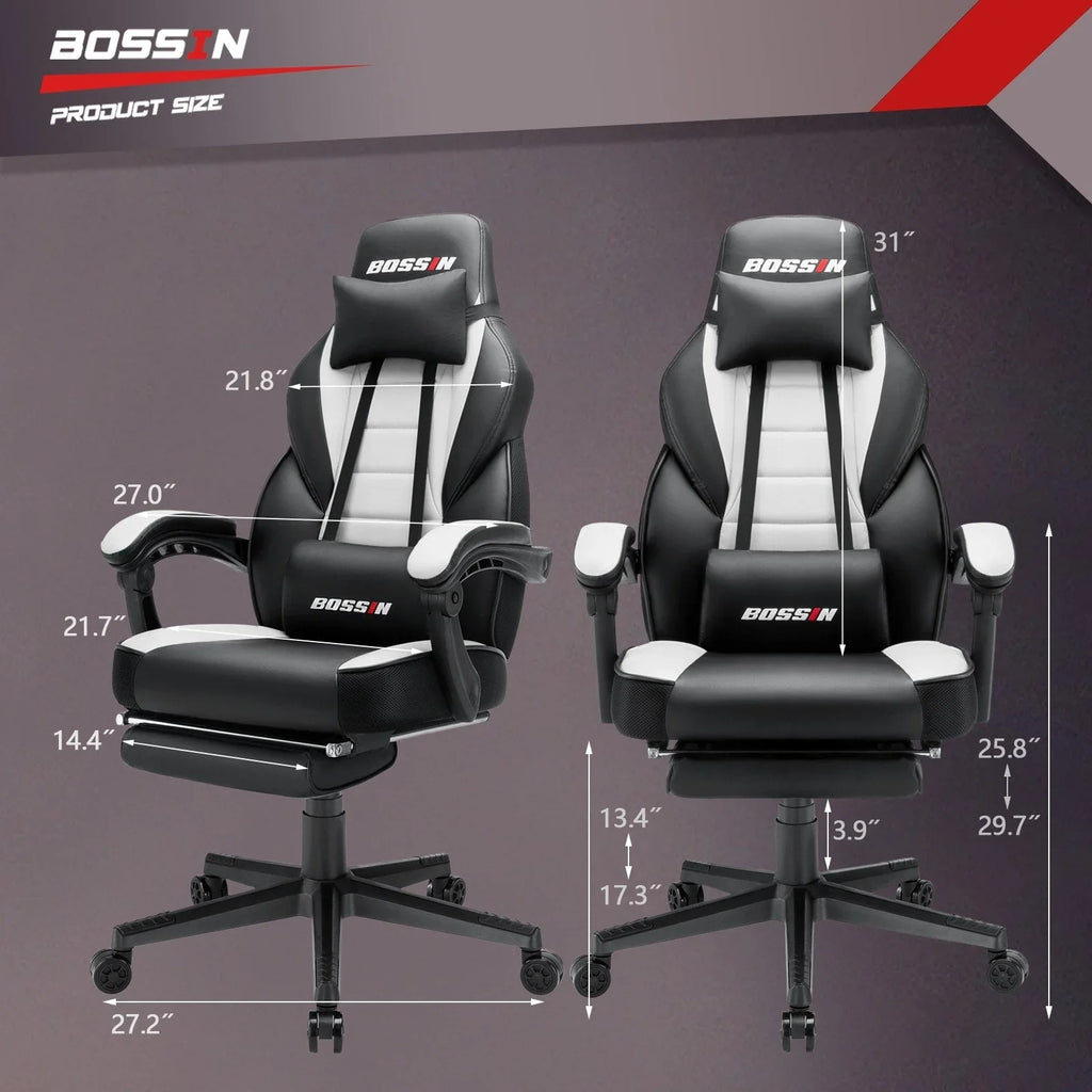Sedia da gaming BOSSIN Racing Style, sedia da gamer per persone robuste fino a 136 kg, sedia da computer con schienale alto