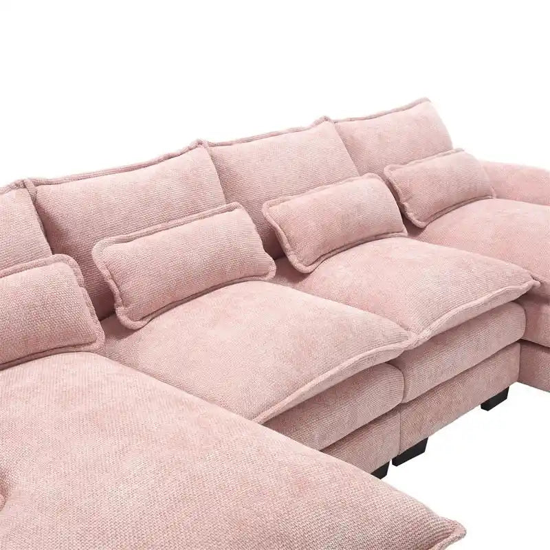 Divano componibile Cloud per soggiorno, divano a U moderno in ciniglia/bouclé, comodo divano letto modulare con doppia chaise longue