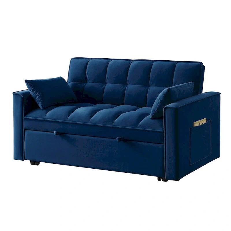 Divano Letto Estraibile 4-in-1 - Divanetto in Velluto - Divano Letto Convertibile con Schienale Reclinabile, 2 Tasche Laterali