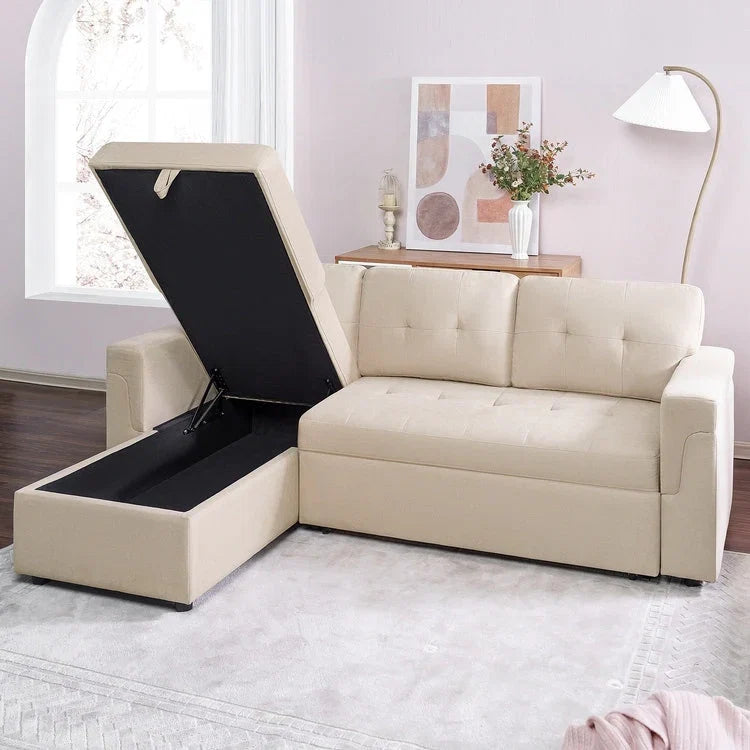 Divano sezionale reversibile con letto estraibile, chaise longue con contenitore nascosto, gambe durevoli,