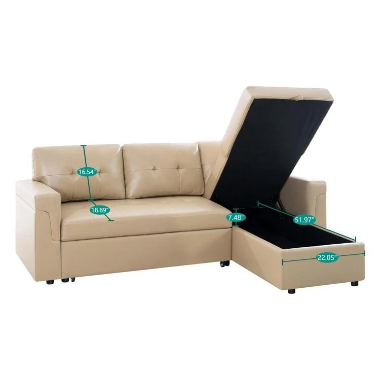 Canapé d'angle réversible convertible avec lit gigogne, méridienne de rangement et pieds durables
