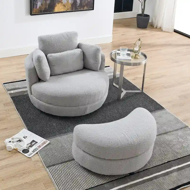 Poltrona a botte girevole di grandi dimensioni con pouf contenitore a forma di luna