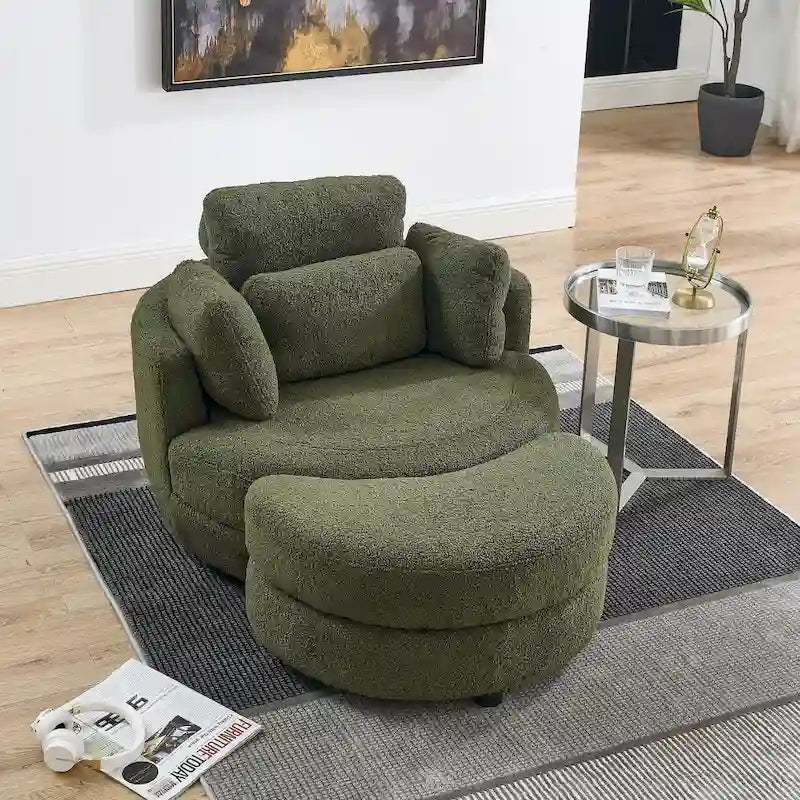 Poltrona a botte girevole di grandi dimensioni con pouf contenitore a forma di luna