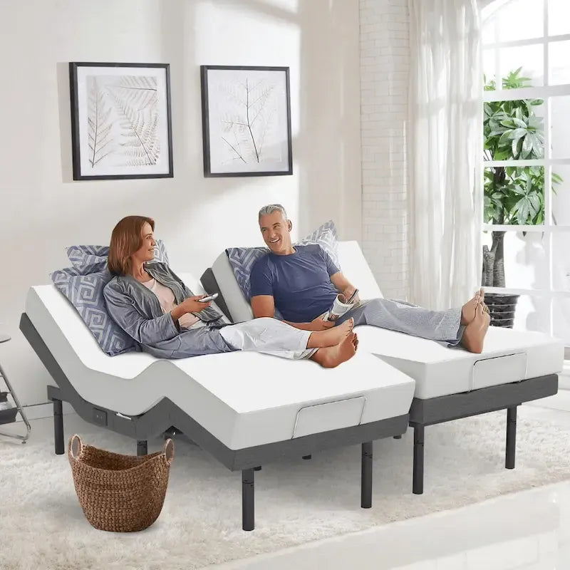 Telaio del letto regolabile con materasso in memory foam al gel di media durezza, doppio massaggio, porte USB, app, telecomando