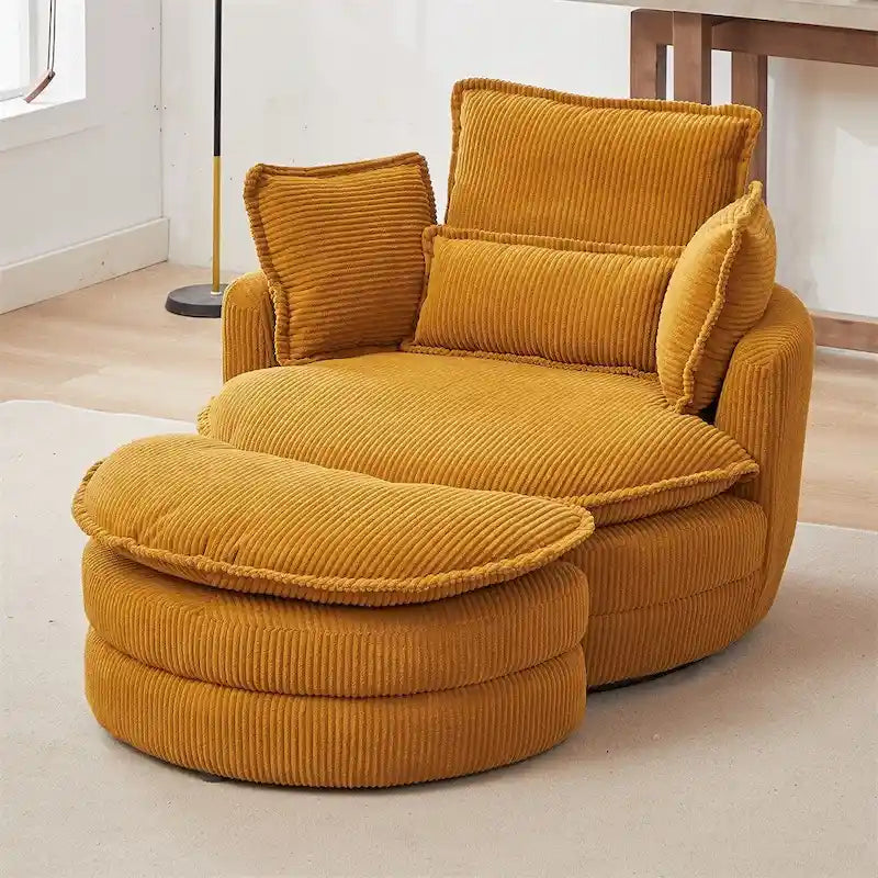 Poltrona girevole oversize con pouf contenitore Moon con 4 cuscini