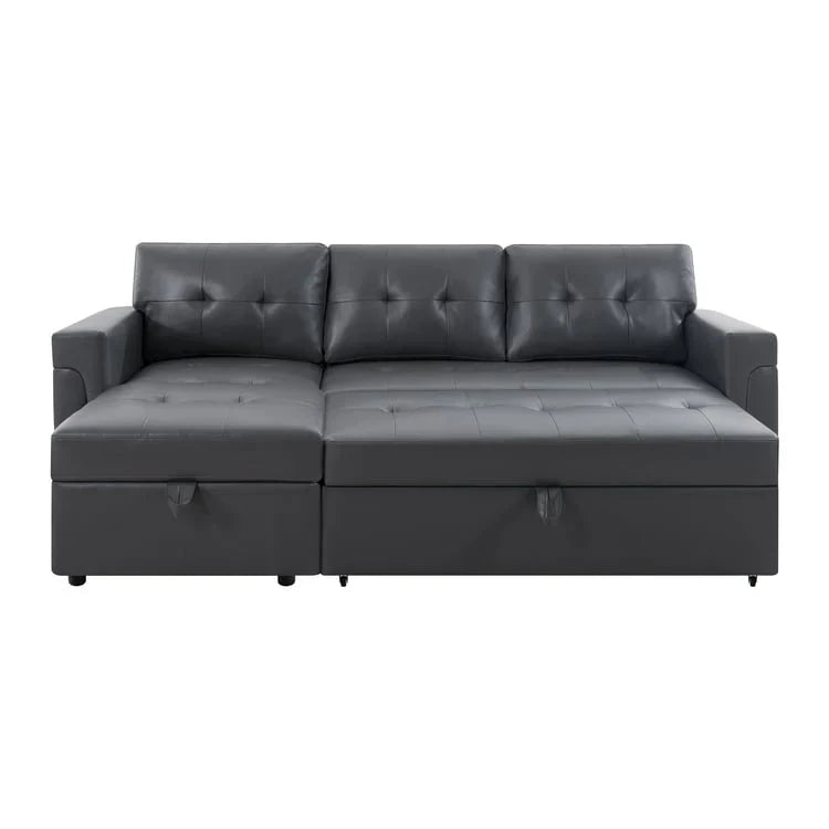 Divano componibile convertibile reversibile con letto estraibile, chaise longue con contenitore nascosto e gambe durevoli