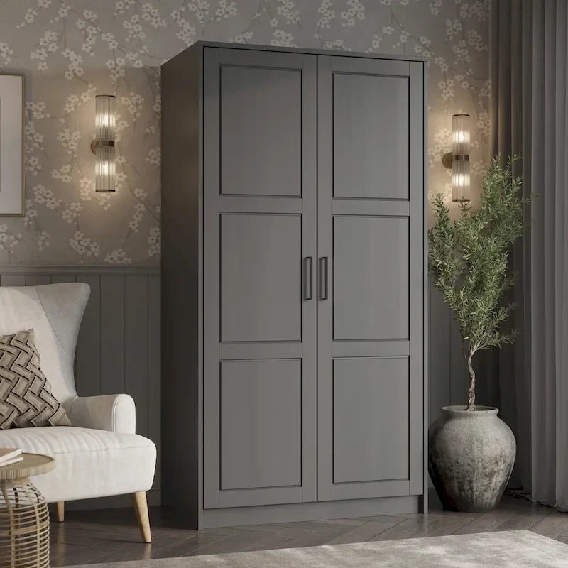 Armadio Urban a 2 ante in 100% legno massello con ante piene e a specchio