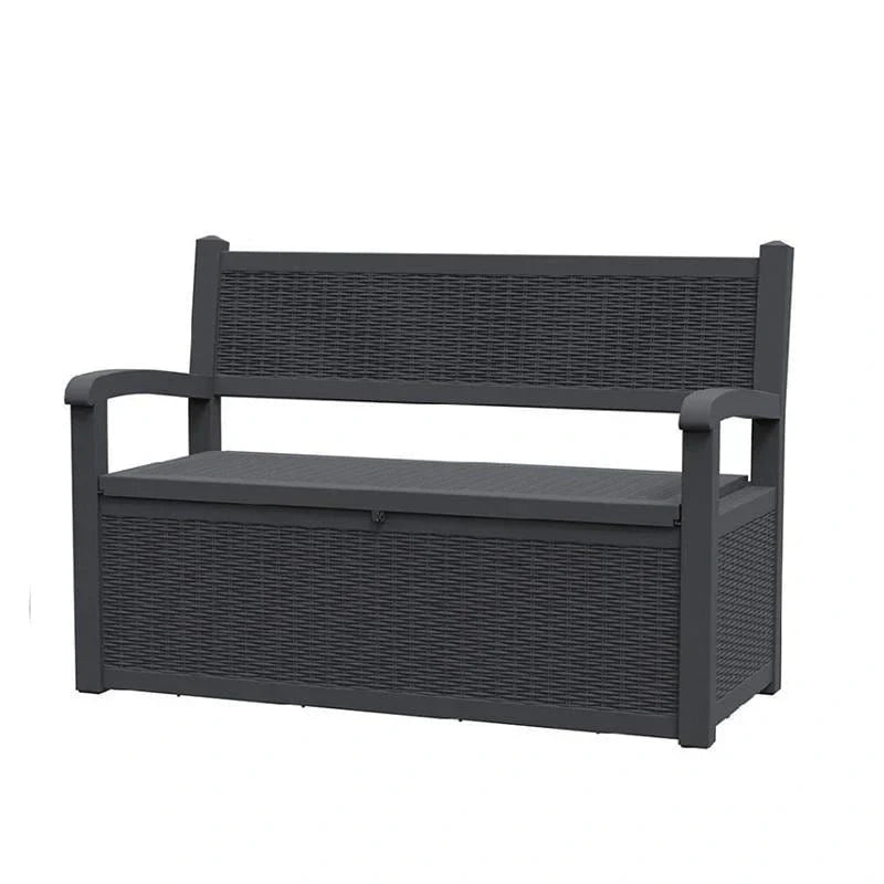 Panca contenitore in resina per tutte le stagioni con scomparto nascosto e chiudibile a chiave - Design effetto rattan, capacità 227 kg, contenitore da 265 litri