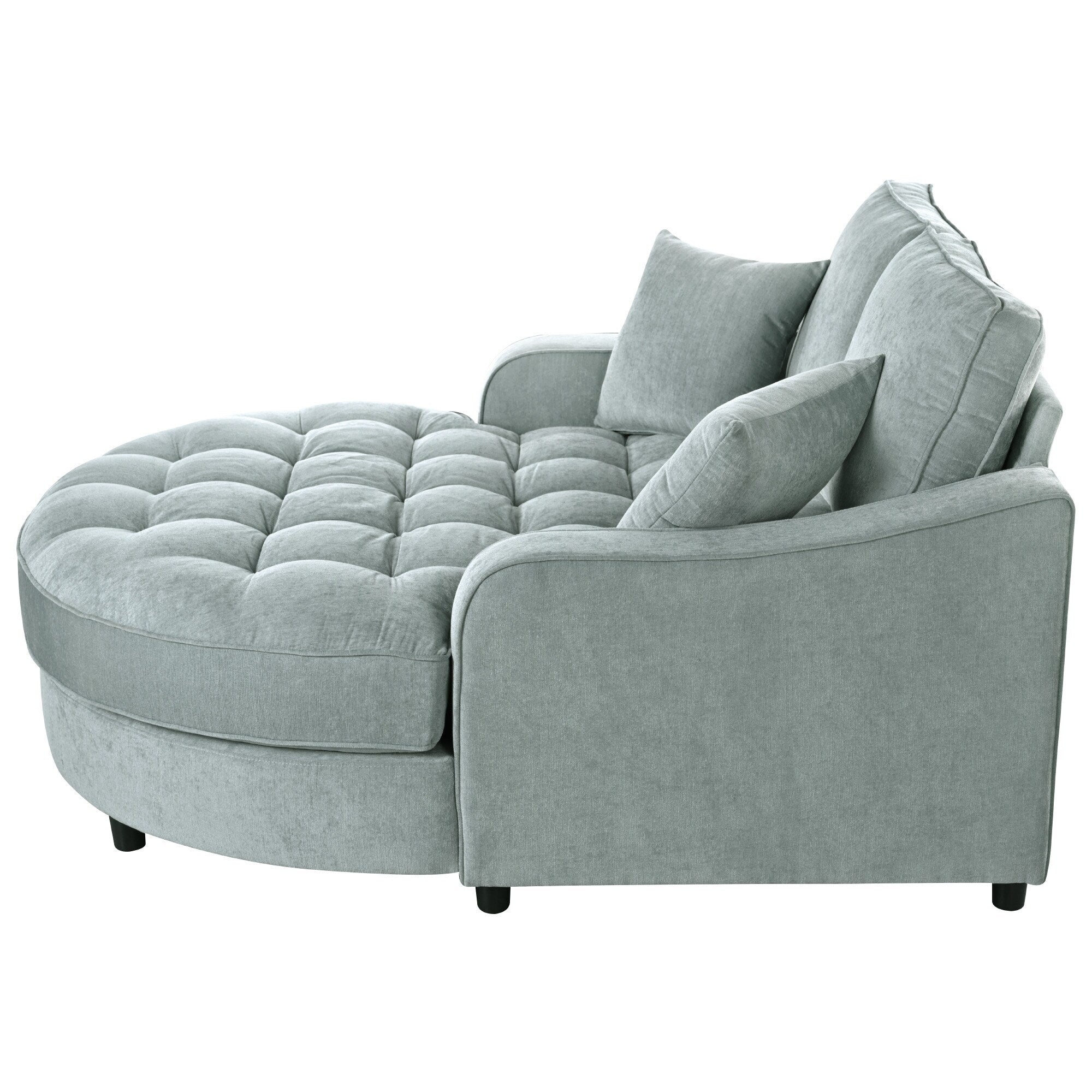 Divano Letto Chaise Longue in ciniglia, Divano Imbottito con Schienale Trapuntato e 2 Cuscini Rimovibili per Soggiorno