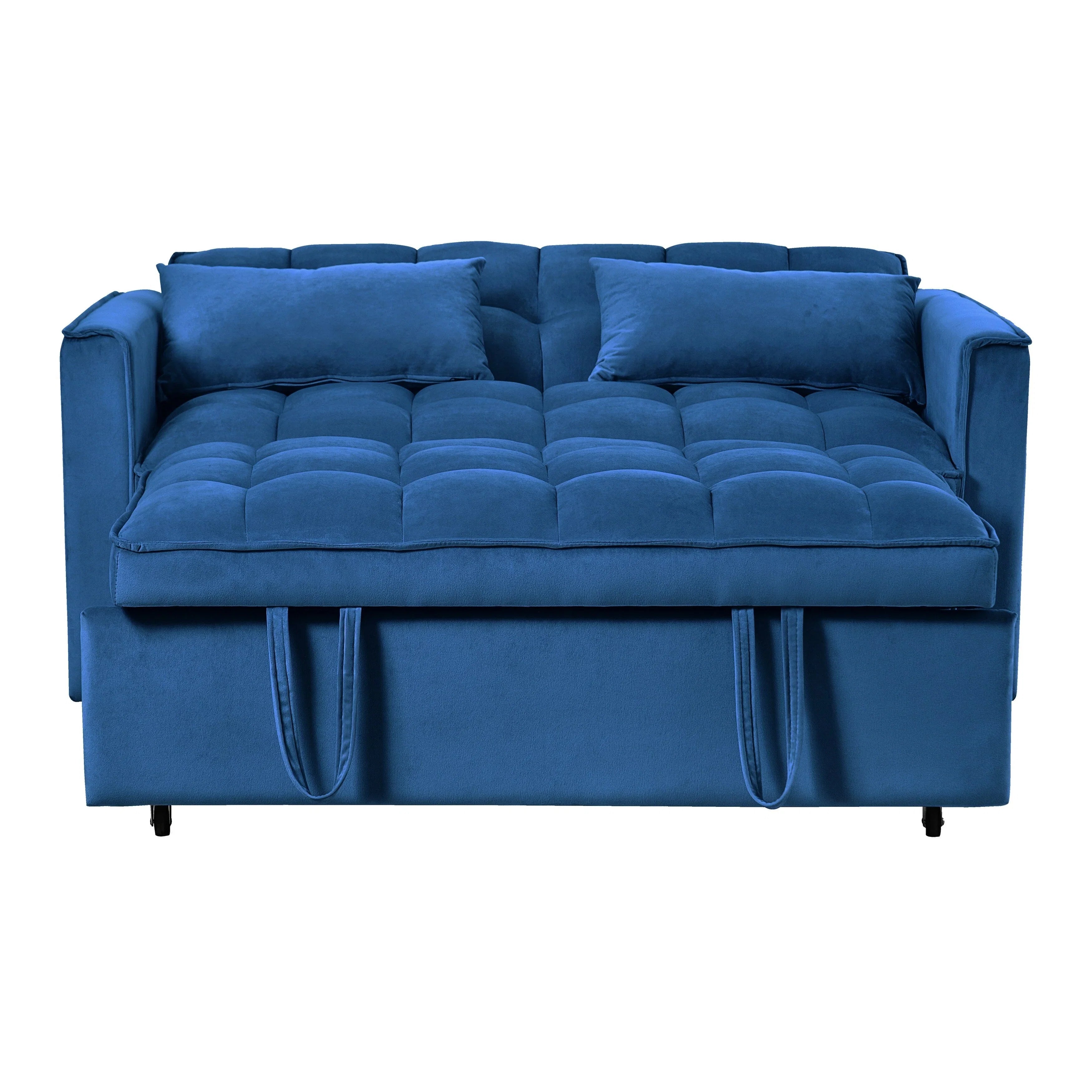 Moderno divano letto estraibile, divano letto 3-in-1 con schienale regolabile, divanetto in velluto, cuscini e tasche laterali