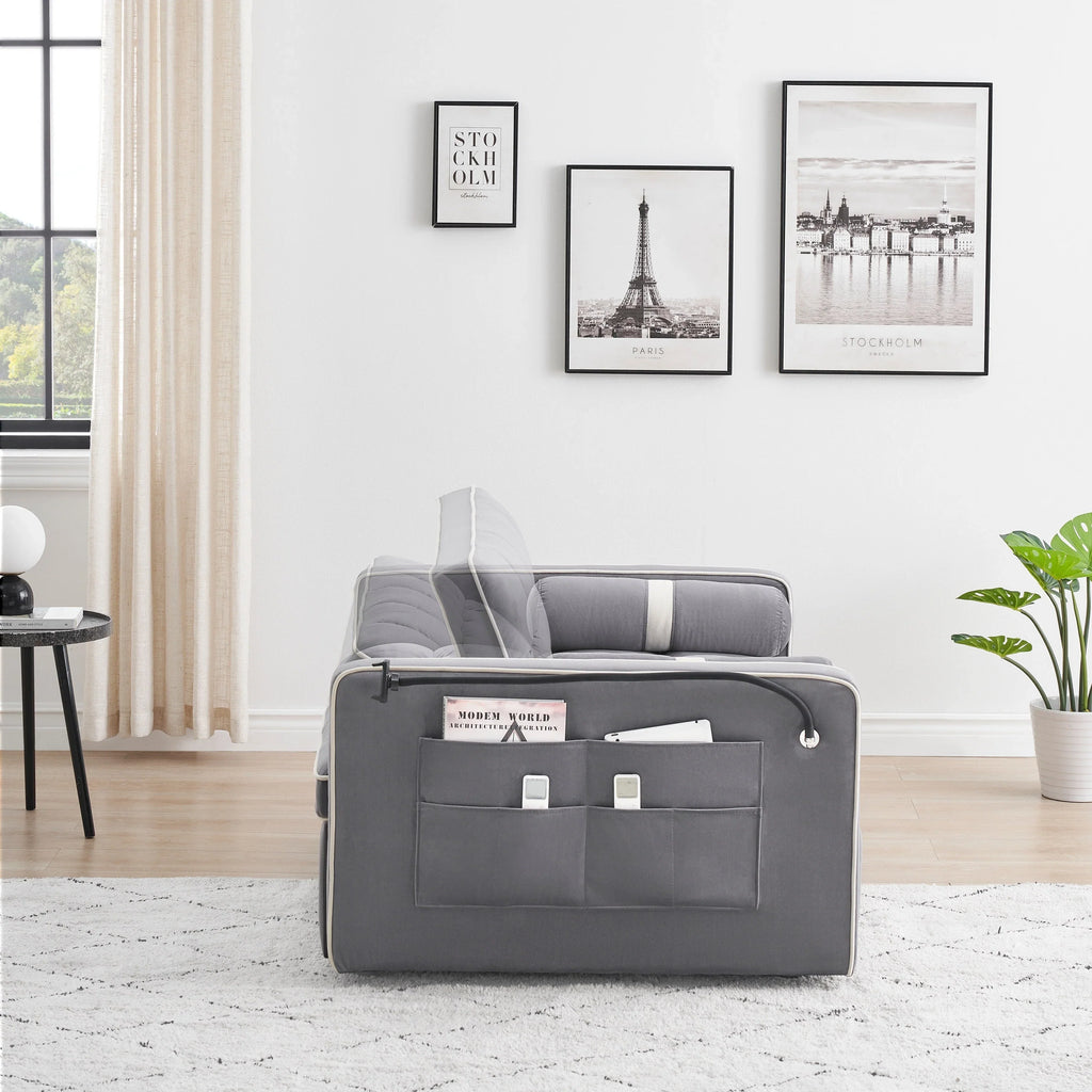 Divano letto trasformabile a 2 posti in velluto da 140 cm con letto estraibile, reclinabile, tasche laterali e supporto per telefono