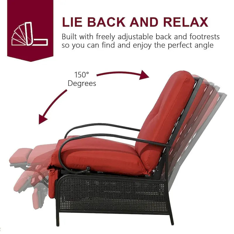 Poltrona Reclinabile Regolabile da Esterno con Cuscino - 38 (P) x 26.5 (L) x 38.5 (A) POLLICI