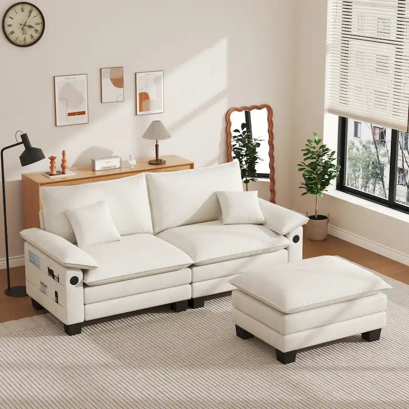 Divano Sezionale Modulare, Comodo Divano Sezionale Cloud con Pouf, Divano Letto a Seduta Profonda per Soggiorno