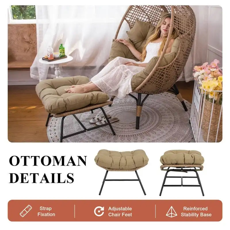 Sedia a Uovo da Interno FINCATI, Sedia a Uovo da Esterno da 440 libbre, Sedia a Uovo Oversize con Ottomana, Sedia a Uovo di Lusso Accogliente con Poggiapiedi
