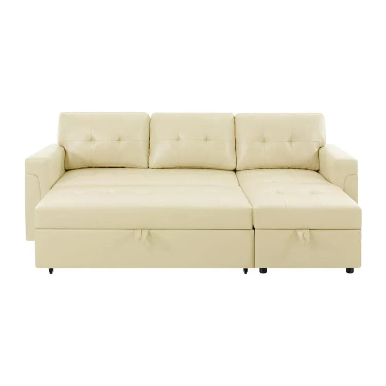 Divano componibile convertibile reversibile con letto estraibile, chaise longue con contenitore nascosto e gambe durevoli