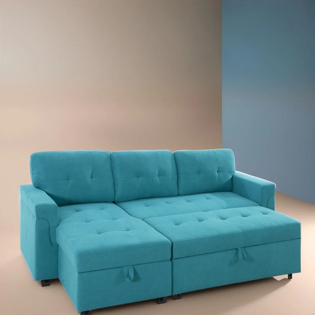 Divano componibile convertibile reversibile con letto estraibile, chaise longue con contenitore nascosto e gambe durevoli