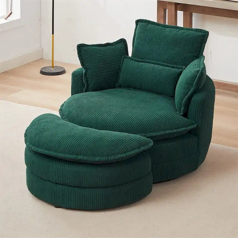 Poltrona girevole oversize con pouf contenitore Moon con 4 cuscini