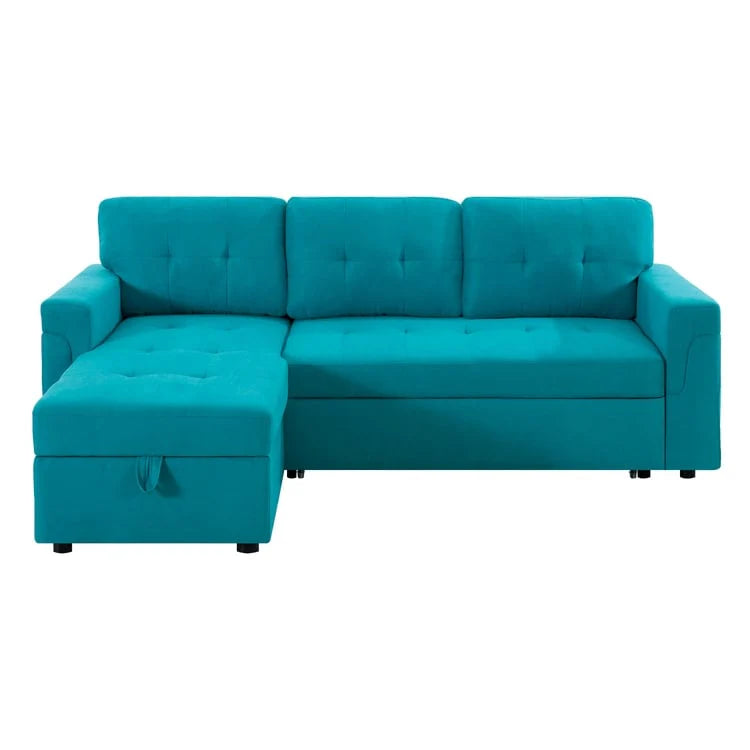Divano sezionale reversibile con letto estraibile, chaise longue con contenitore nascosto, gambe durevoli,