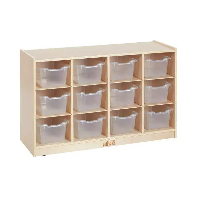 Mobile Cubby con vassoio e 15 contenitori frontali a paletta, 3x4, Arredamento per bambini