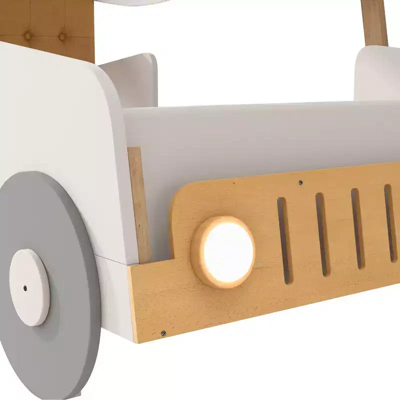 Lit de voiture Whisen Wood avec oreiller, tissu de plafond et LED - Naturel