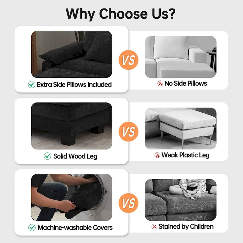 Divano Sezionale Modulare, Comodo Divano Sezionale Cloud con Pouf, Divano Letto a Seduta Profonda per Soggiorno