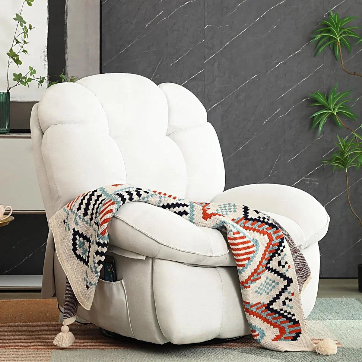 Fauteuil inclinable pivotant XINMICS, Fauteuils inclinables à bascule de massage avec fonction chauffante, ports USB, USB-C et pochette latérale