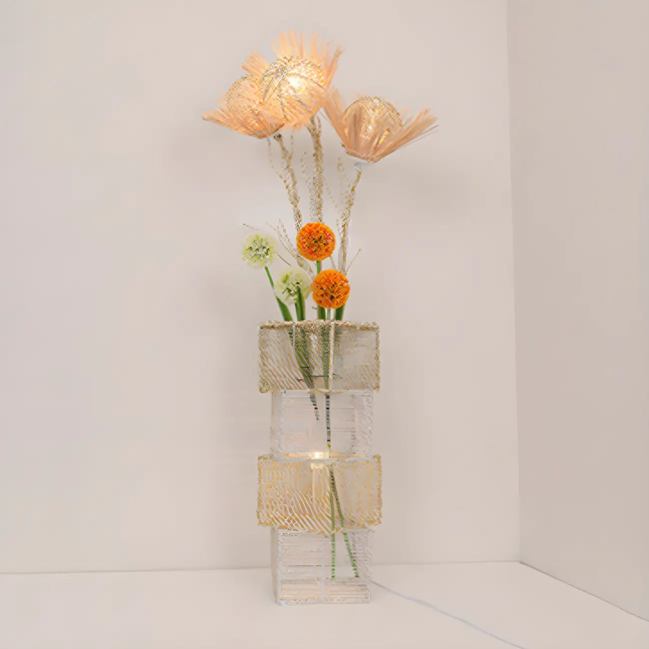 Lampada da terra in rattan LED a colonna con spina per soggiorno