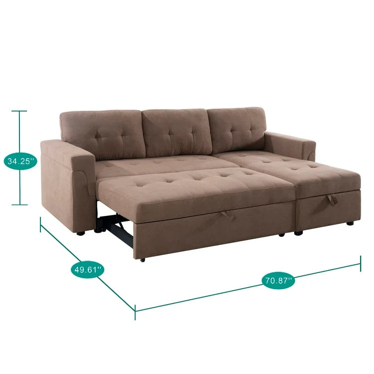 Divano sezionale reversibile con letto estraibile, chaise longue con contenitore nascosto, gambe durevoli,