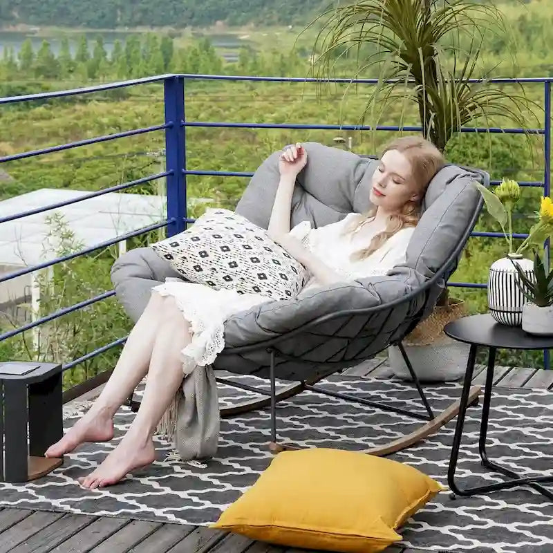 Sedia a dondolo gigante da patio, sedia a forma di uovo per interni ed esterni, in stile libero, con cuscino, poltrona moderna per giardino, cortile
