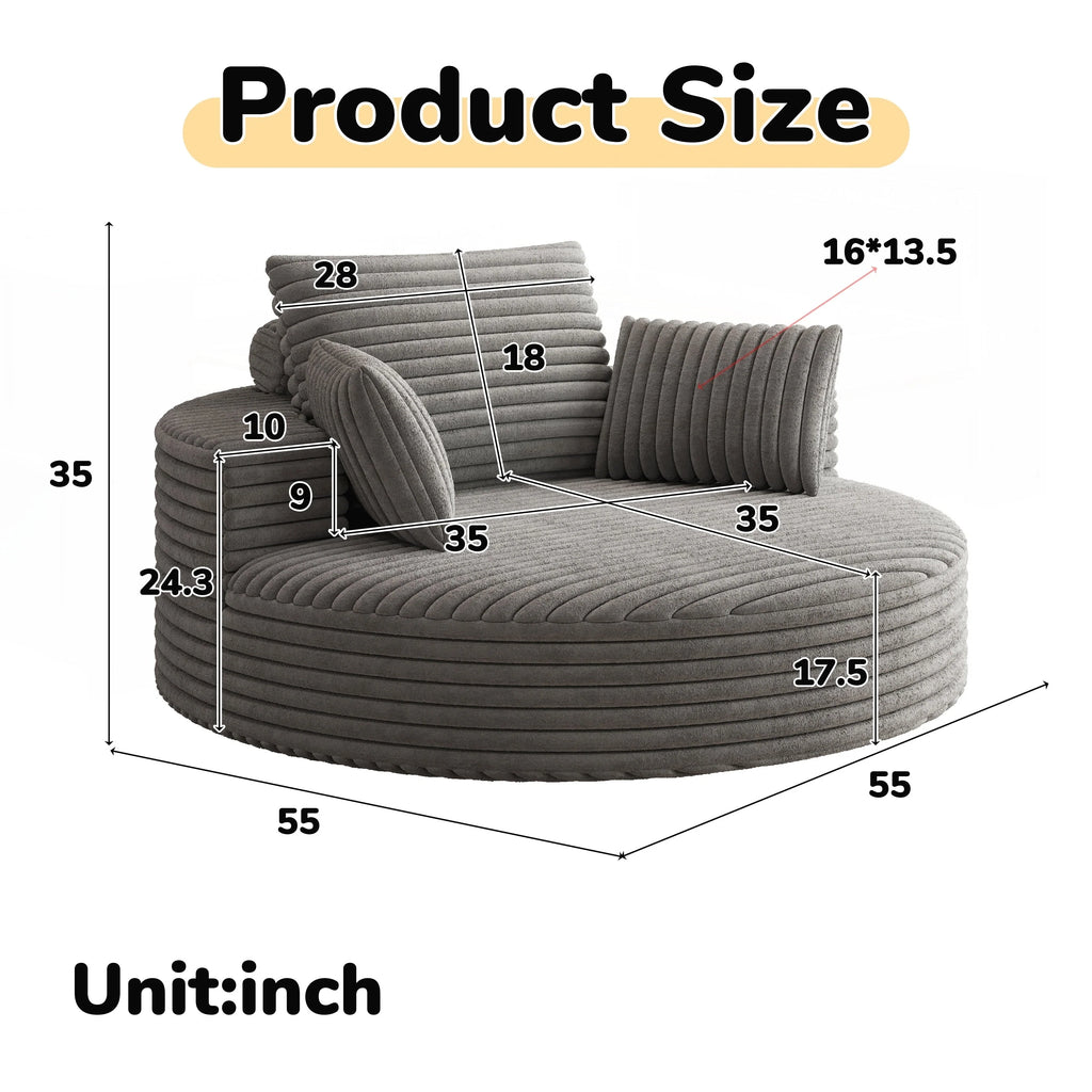 Fauteuil pivotant simple en velours côtelé et chenille avec rembourrage en mousse