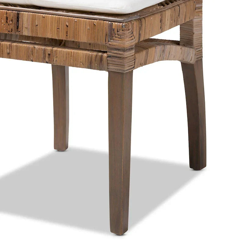 Sedia da pranzo Laluna bohémien moderna in rattan/legno di mogano con cuscino