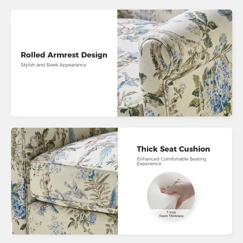Poltrona girevole a dondolo Georg Comfortable Floral Fabric con braccioli arrotolati di HULALA HOME