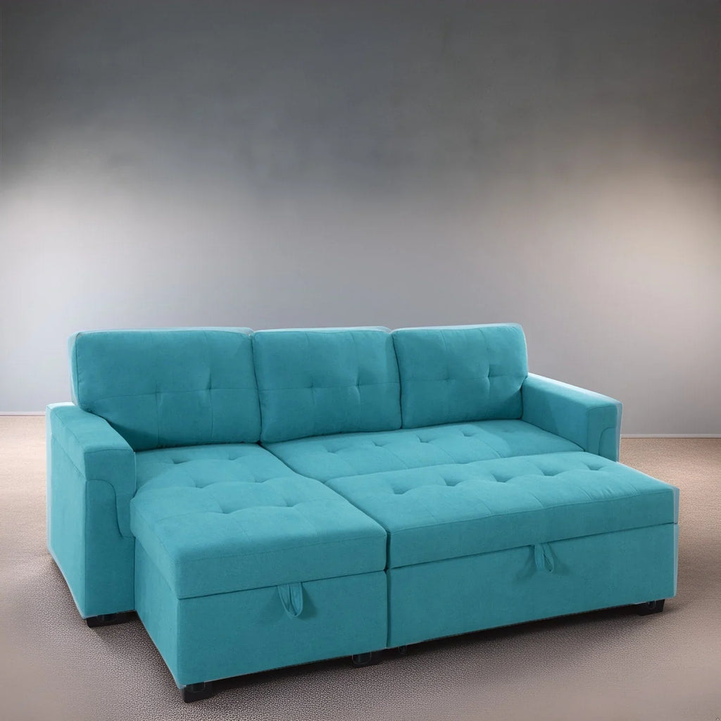 Divano componibile convertibile reversibile con letto estraibile, chaise longue con contenitore nascosto e gambe durevoli